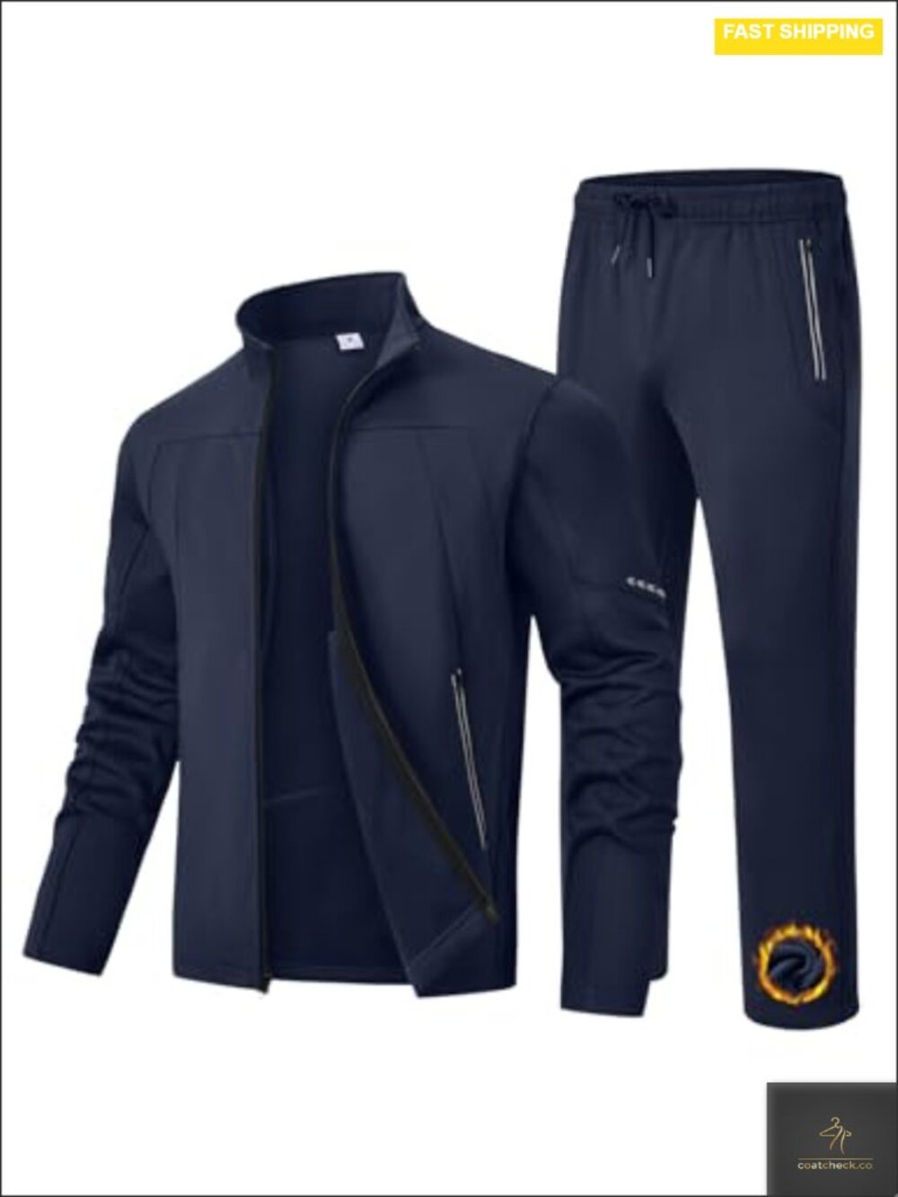 Men's Fleece Lined Track Suit 2 Piece Set Zip Up Jacket & Jogger Pants